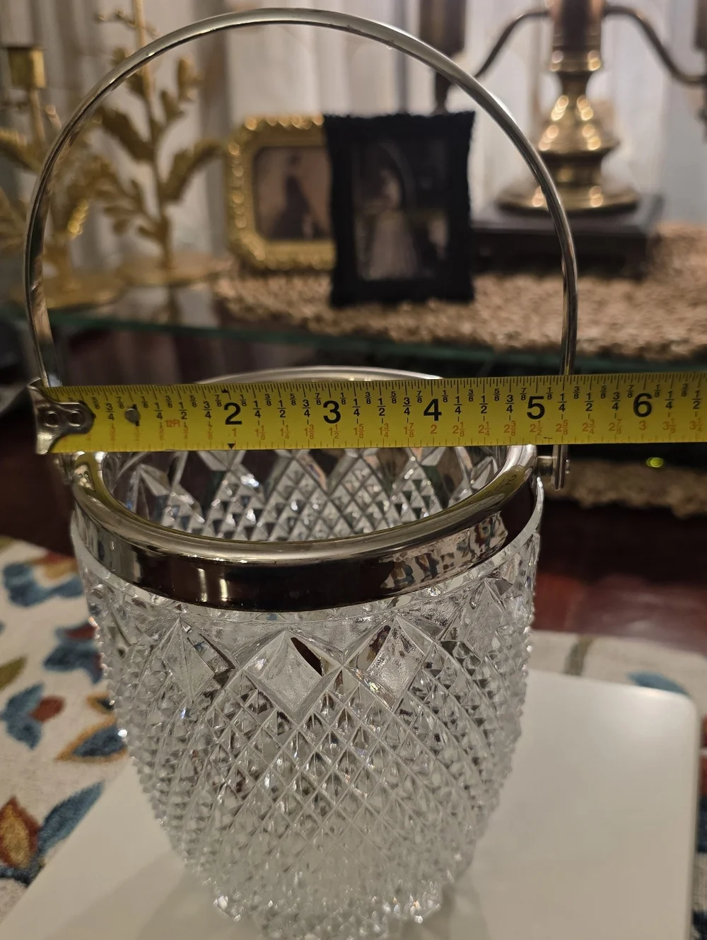 Cut Crystal Ice Bucket with Silver-Tone Handle